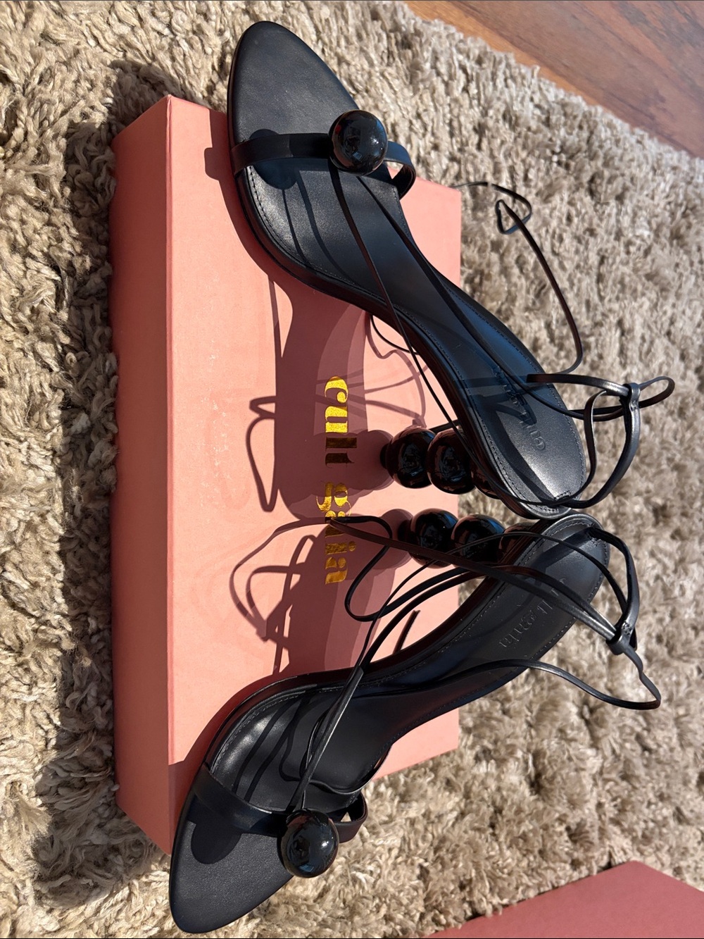 cult gaia Black Beaded Heel Strappy Sandals - Picture 5 of 5